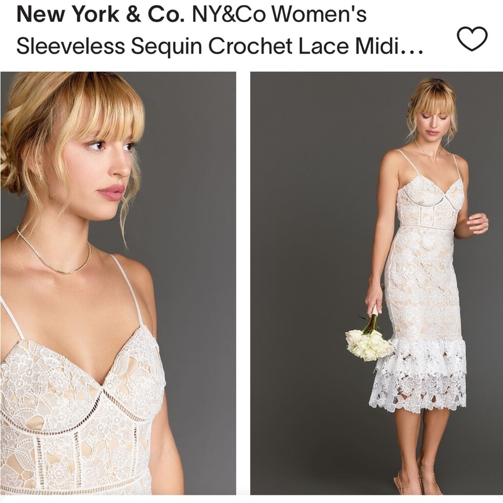 New York & Company Nude and White Sequin Lace Dress